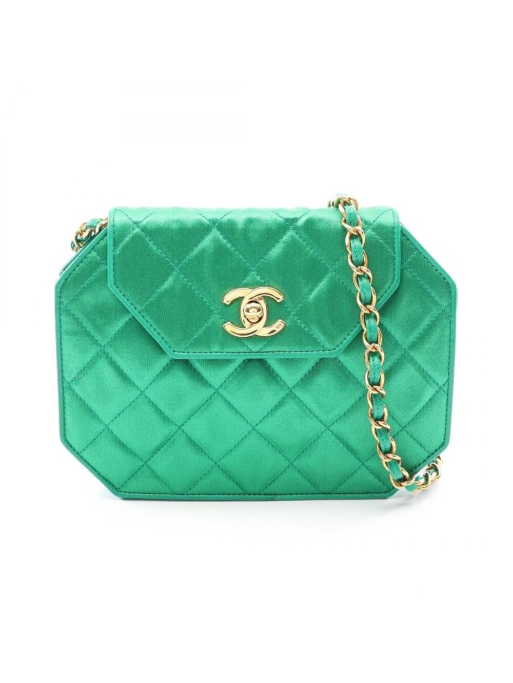 Chanel Shoulder Bag Quilted Mini Green Fabric Chain